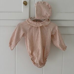 Zara Baby Floral Ruffle Romper with Bonnet